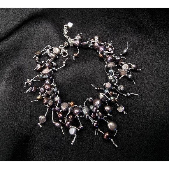 Rare Find Amanda Jaron Studio Multi-Black Pearl Cluster Bracelet With Adjustable - Picture 5 of 7